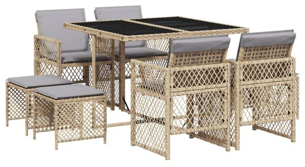 Polyrattan Kerti Étkezőgarnitúra - 9 részes - Bézs