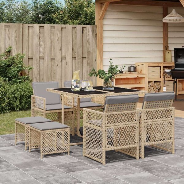 Polyrattan Kerti Étkezőgarnitúra - 9 részes - Bézs
