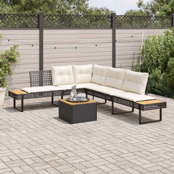 VidaXL 2 részes fekete polyrattan/akácfa kerti kanapészett párnákkal