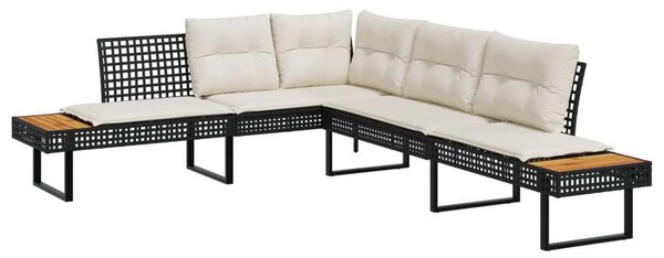 VidaXL 2 részes fekete polyrattan/akácfa kerti kanapészett párnákkal