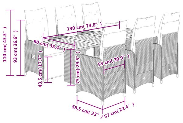 VidaXL Polyrattan Kerti Bútor - 7 részes Bisztrókészlet