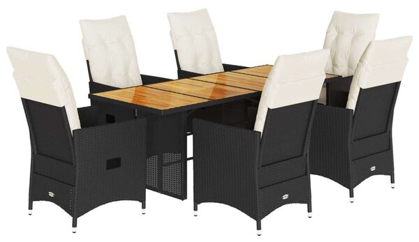 VidaXL Polyrattan Kerti Étkezőgarnitúra - 7 részes - Fekete