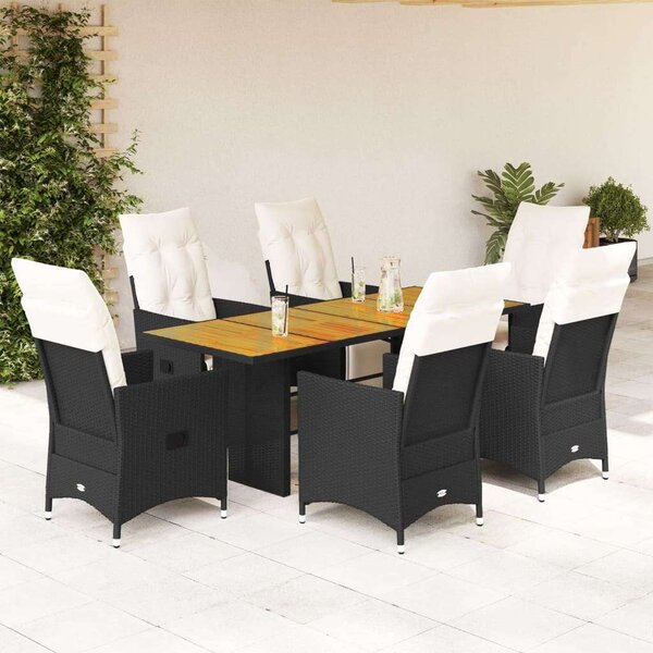 VidaXL Polyrattan Kerti Étkezőgarnitúra - 7 részes - Fekete