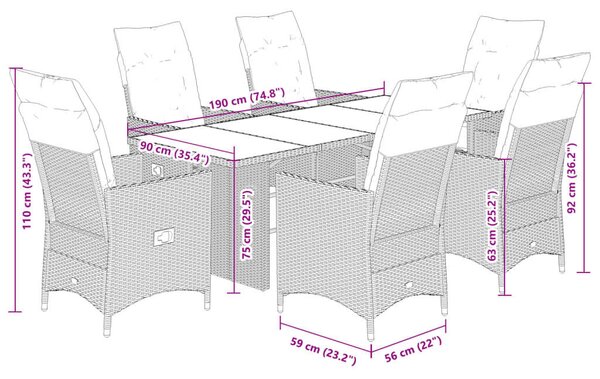 VidaXL Polyrattan Kerti Étkezőgarnitúra - 7 részes - Fekete
