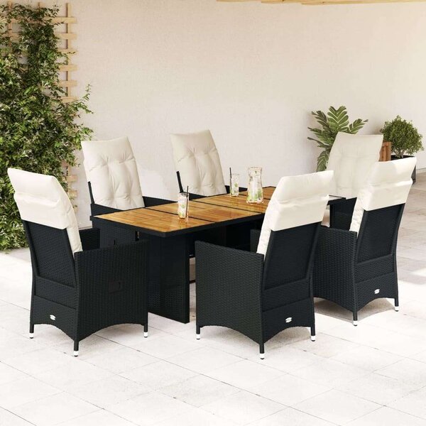 VidaXL Polyrattan Kerti Étkezőgarnitúra - 7 részes - Fekete