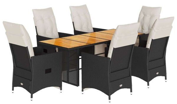 VidaXL Polyrattan Kerti Étkezőgarnitúra - 7 részes - Fekete