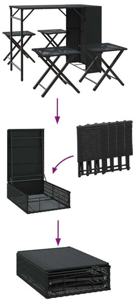 VidaXL Összecsukható Kerti Étkezőgarnitúra - 5 részes - Fekete