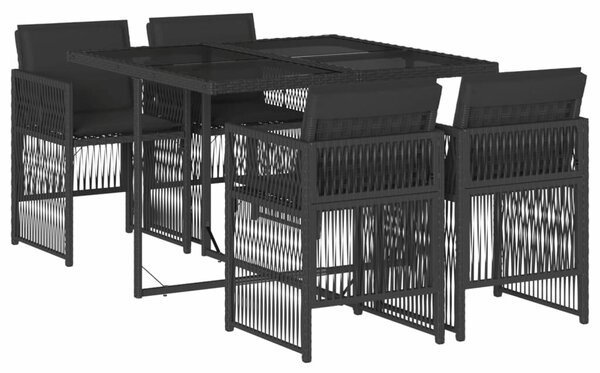 VidaXL 5 részes fekete polyrattan kerti étkezőgarnitúra párnákkal