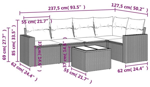 VidaXL 6 részes barna polyrattan kerti ülőgarnitúra párnával