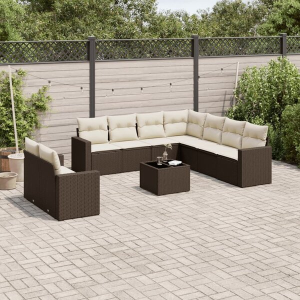 VidaXL 10 részes barna polyrattan kerti ülőgarnitúra párnákkal