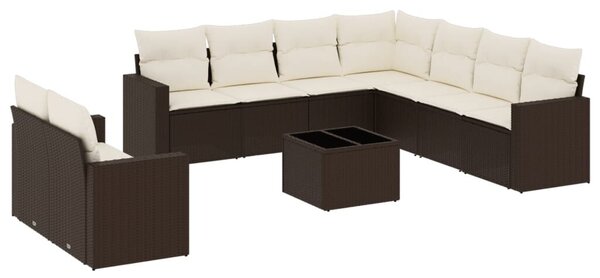 VidaXL 10 részes barna polyrattan kerti ülőgarnitúra párnákkal
