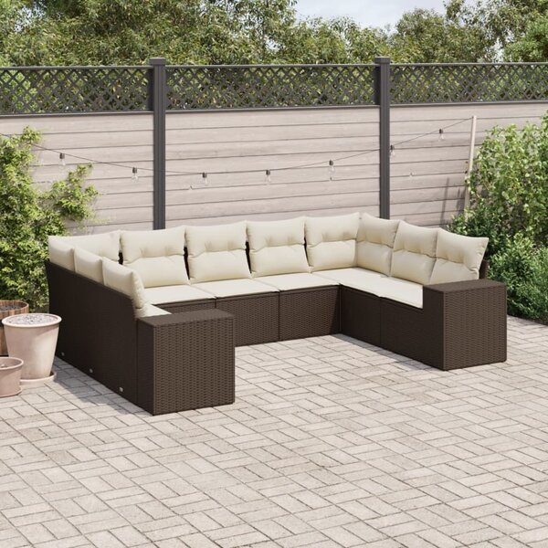VidaXL 9 részes barna polyrattan kerti ülőgarnitúra párnákkal
