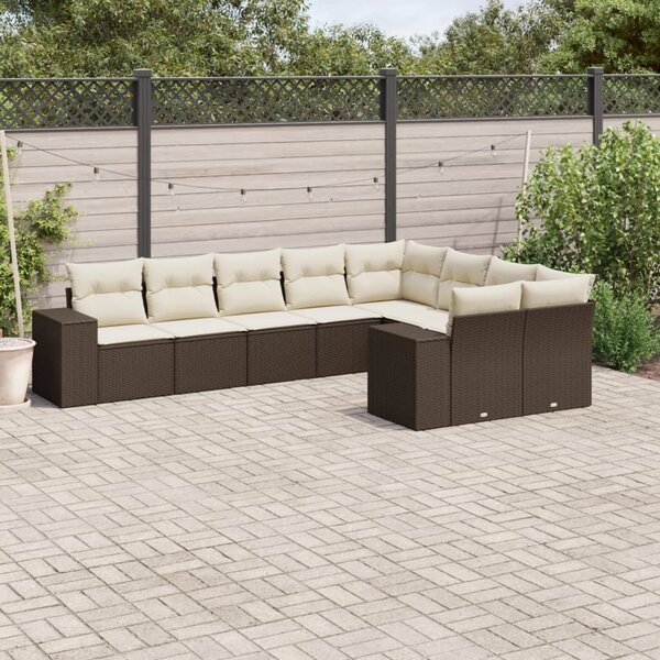 VidaXL 9 részes barna polyrattan kerti ülőgarnitúra párnákkal