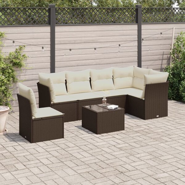 VidaXL 7 részes barna polyrattan kerti ülőgarnitúra párnákkal