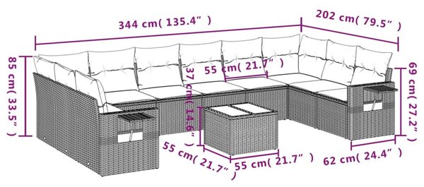 VidaXL 11 részes barna polyrattan kerti ülőgarnitúra párnákkal