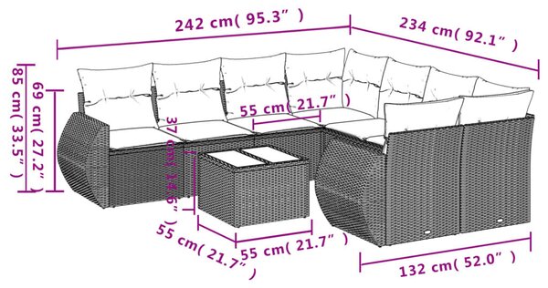 VidaXL 9 részes barna polyrattan kerti ülőgarnitúra párnákkal