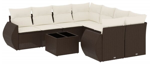 VidaXL 9 részes barna polyrattan kerti ülőgarnitúra párnákkal