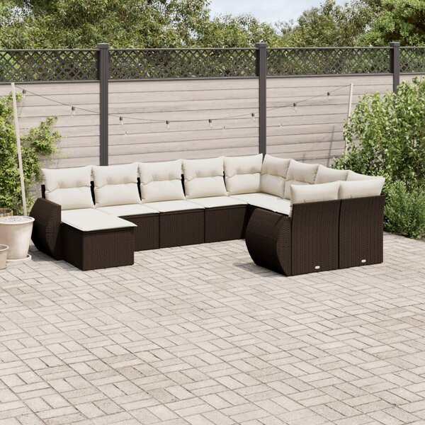 VidaXL 10 részes barna polyrattan kerti ülőgarnitúra párnákkal