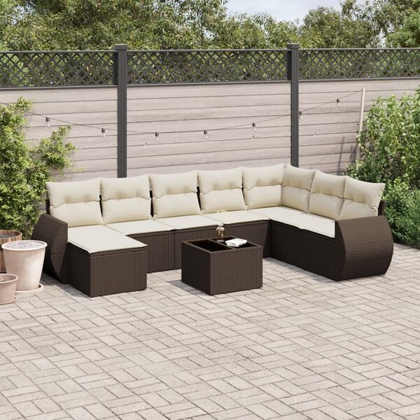 VidaXL 9 részes barna polyrattan kerti ülőgarnitúra párnákkal