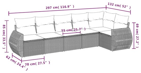 VidaXL 6 részes barna polyrattan kerti ülőgarnitúra párnával