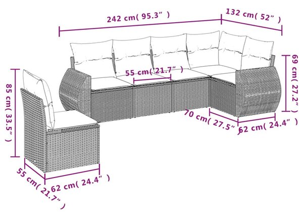 VidaXL 6 részes barna polyrattan kerti ülőgarnitúra párnával