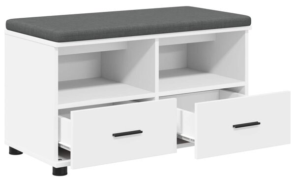 Előtér pad párnával Fehér 80 x 38 x 46 cm Műanyag Fa és Szövet