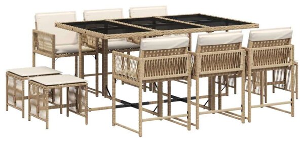 VidaXL Polyrattan Kerti Étkezőgarnitúra - 11 részes - Bézs