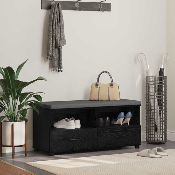 Előtér pad párnával fiókkal Fekete tölgy 100 x 38 x 46 cm