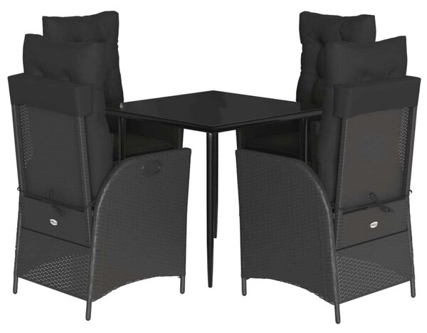 VidaXL Polyrattan Kerti Étkezőgarnitúra - 5 részes - Fekete