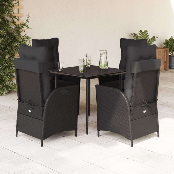 VidaXL Polyrattan Kerti Étkezőgarnitúra - 5 részes - Fekete