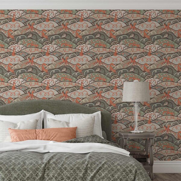 Tapéta Rókák és nyulak hullámzó dombokon, retro mintázat, Tapétá modern, a00690 : Uwalls.hu