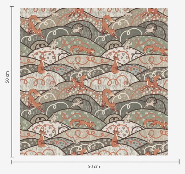 Tapéta Rókák és nyulak hullámzó dombokon, retro mintázat, Tapétá modern, a00690 : Uwalls.hu