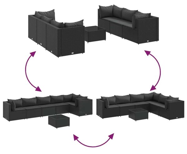 VidaXL Polyrattan Kerti Ülőgarnitúra - 7 részes - Fekete