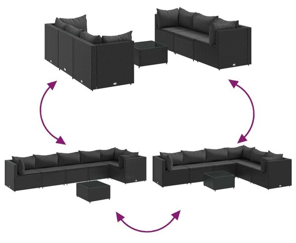 VidaXL Polyrattan Kerti Ülőgarnitúra - 7 részes - Fekete