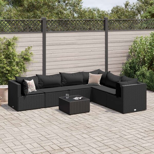 VidaXL Polyrattan Kerti Ülőgarnitúra - 7 részes - Fekete
