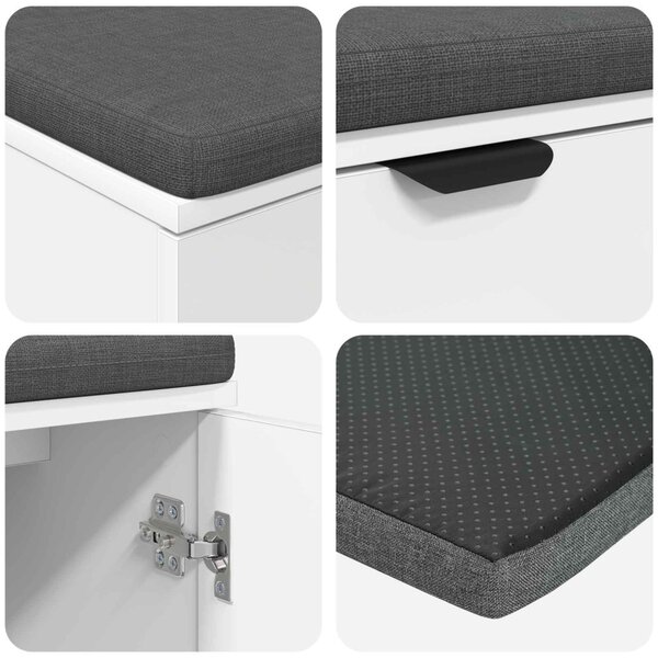 Előtér pad párnával Fehér 80 x 38 x 46 cm Műanyag Fa és Szövet
