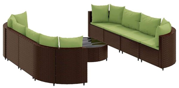 VidaXL 9 részes barna polyrattan kerti ülőgarnitúra párnákkal