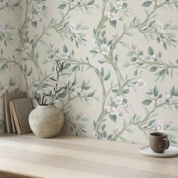 Tapéta Finom virágzó ágak krémes háttérrel, pasztell, Virágok és növények tapétá, a00793 : Uwalls.hu
