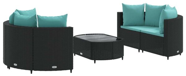 VidaXL 5 részes fekete polyrattan kerti kanapészett párnákkal