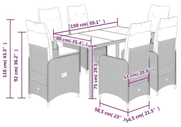 VidaXL Polyrattan Kerti Bútor - 7 részes Bisztró készlet