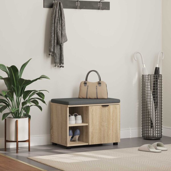 Előtér pad Sonoma tölgy 60 x 38 x 46 cm Műanyag Fa és Szövet