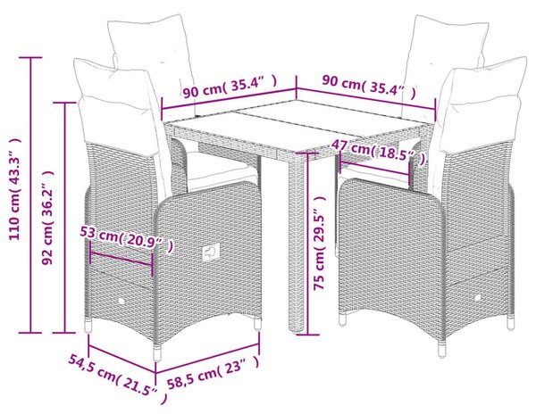 VidaXL Polyrattan Kerti Bútor - 5 részes Bisztró