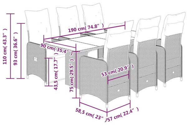 VidaXL Polyrattan Kerti Bútorgarnitúra - 7 részes szett
