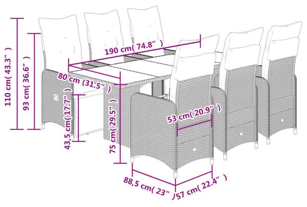 VidaXL Polyrattan Kerti Bútor - 7 részes Bisztrókészlet - Fekete