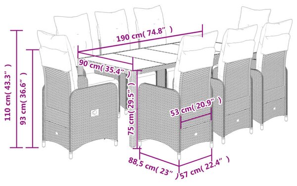 VidaXL 8 Személyes Polyrattan Kerti Bútor