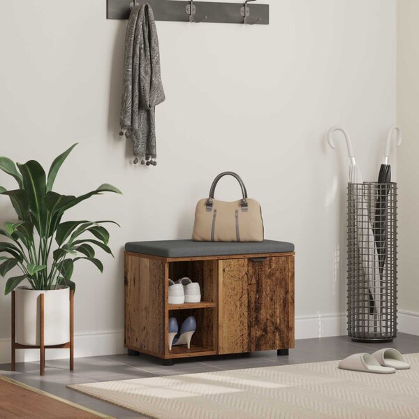 Előtér pad ajtóval Öreg fa 60 x 38 x 46 cm Műanyag Fa és Szövet