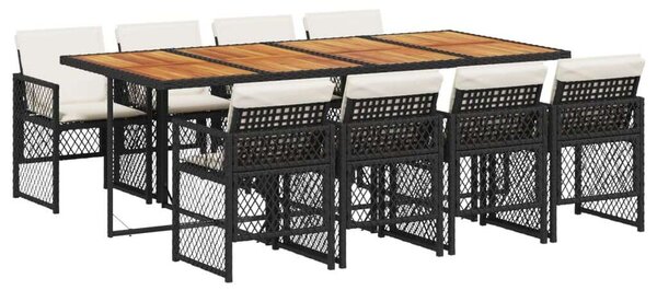 VidaXL Kerti Étkezőgarnitúra - 9 részes - Fekete Polyrattan