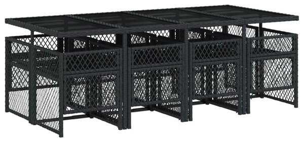 VidaXL Kerti Étkezőgarnitúra - 9 részes - Fekete Polyrattan