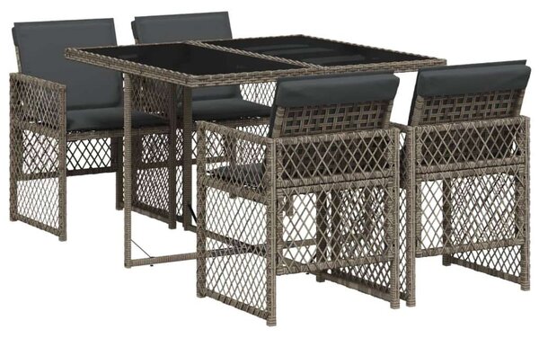 VidaXL Polyrattan Kerti Étkezőgarnitúra - 5 részes - Szürke