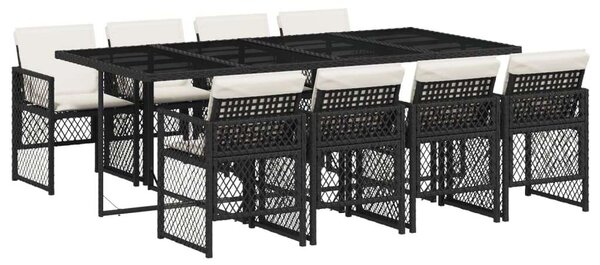 VidaXL Kerti Étkezőgarnitúra - 9 részes - Fekete Polyrattan